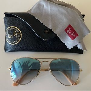 Ray-Ban Blue Gradient Aviator Sunglasses with Gold Frame